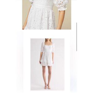 Rachel Parcel Eyelet Puff Sleeve MIDI Dress Sz L NWOT